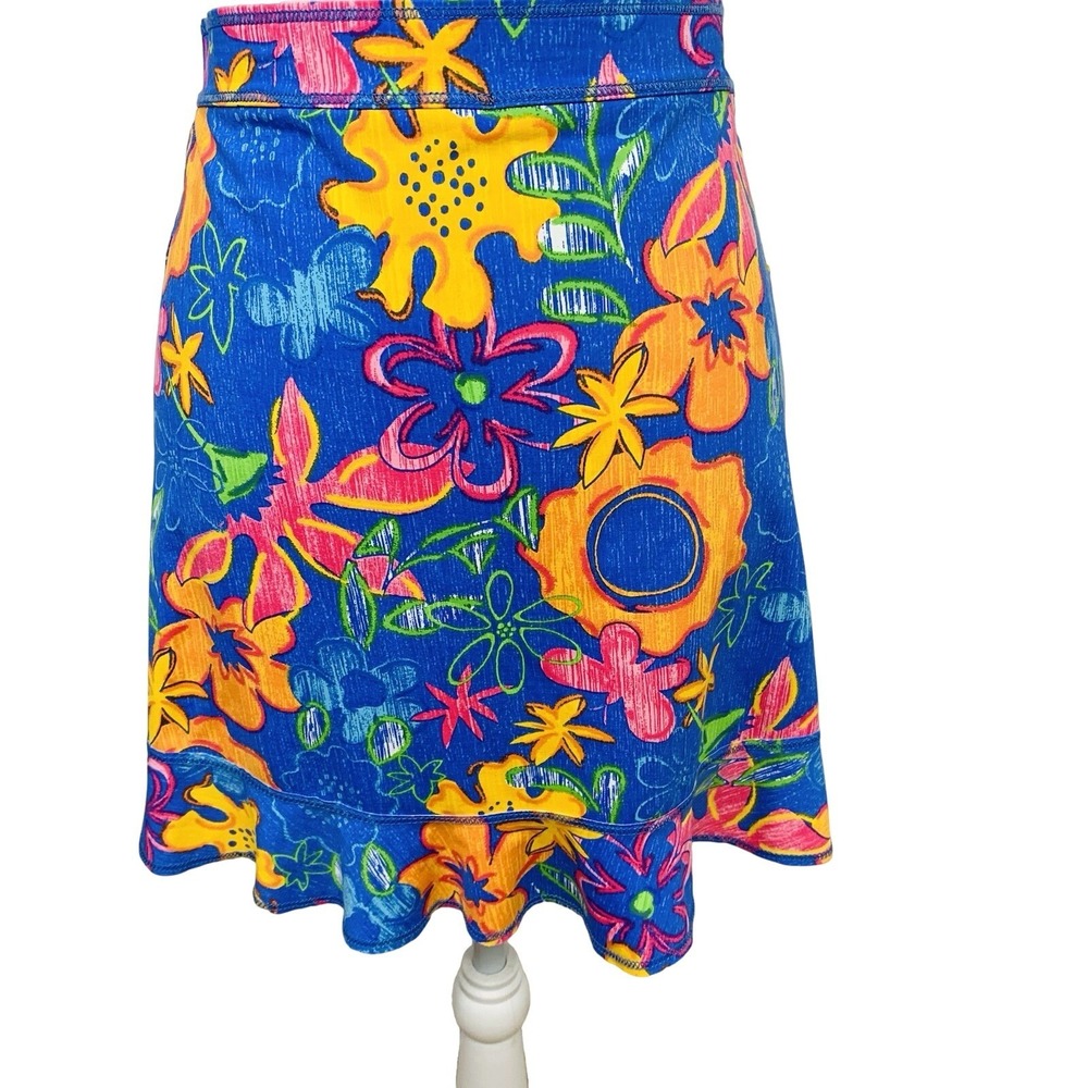 Fresh Produce Colorful Ruffle Floral Skirt Small Pull On Beachy Stretch Resort